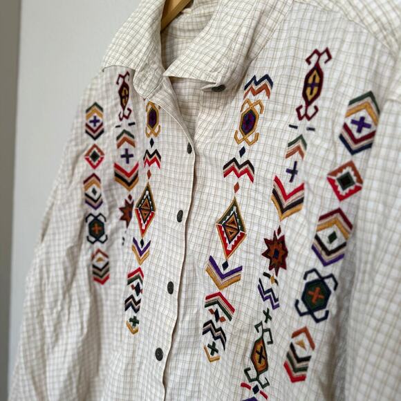 Vintage CST Sport Embroidered Aztec Western Beige Size 2X Button down - Picture 1 of 11